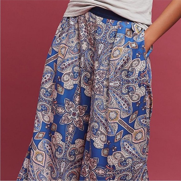 Anthro Elevenses Ines Blue Wide Leg Satin Pant​ - Picture 3 of 8